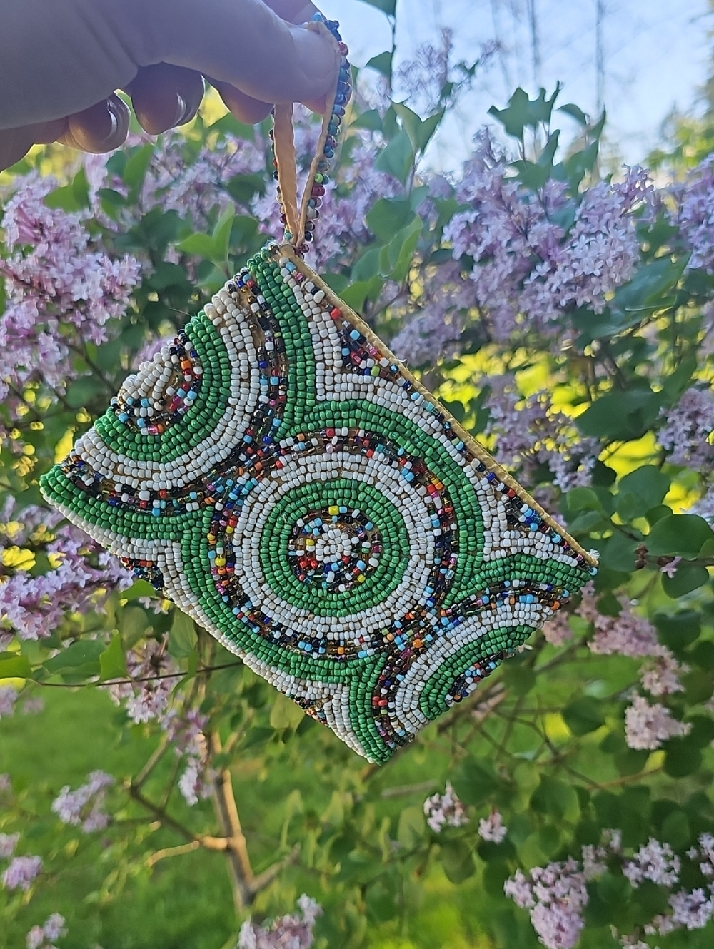 Hand-Beaded Green Multi-Color Wallet - Picture 2 of 6